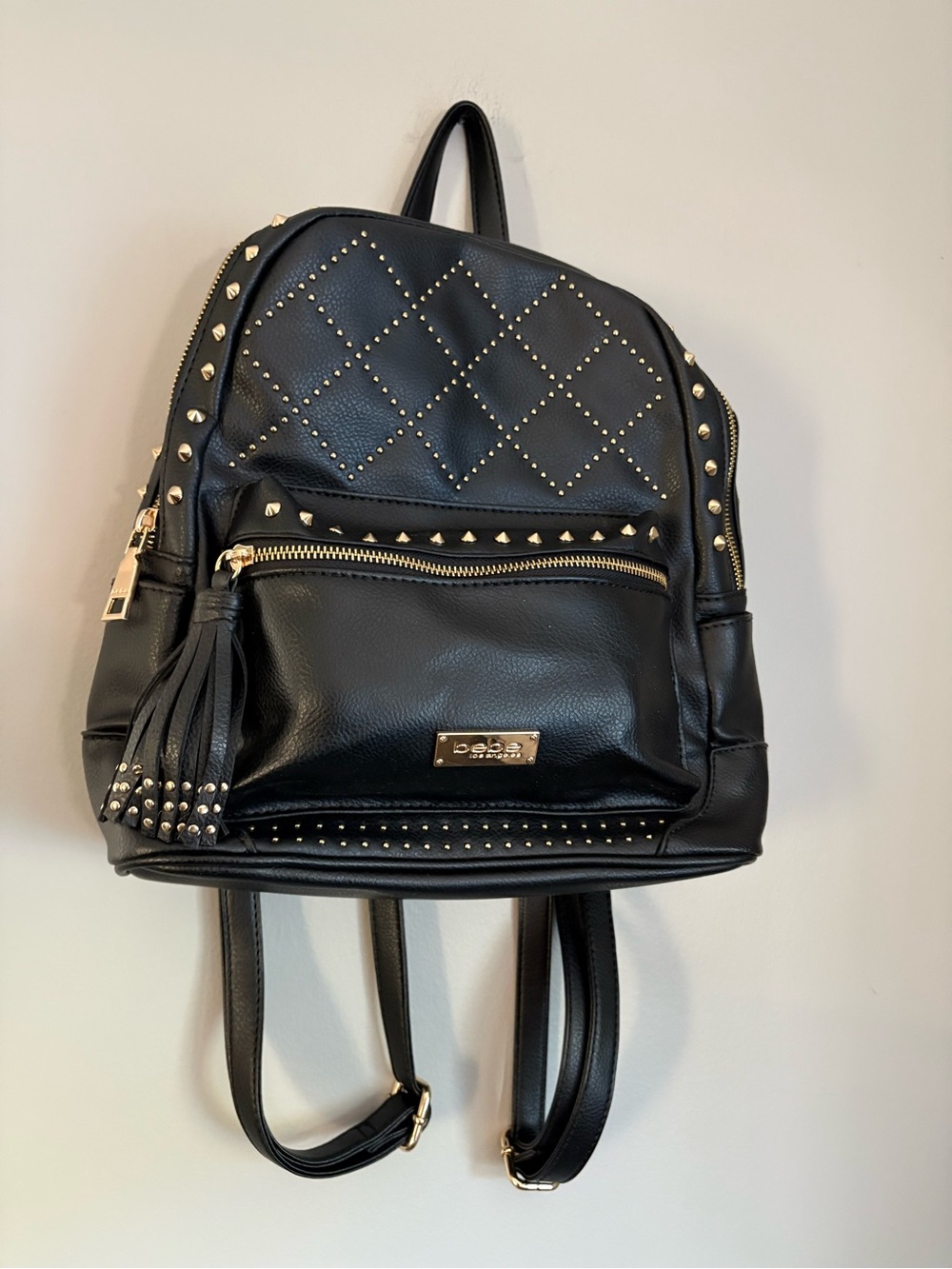 BEBE Black Leather Studded Mini Backpack Glam Rock Goth Cyber Y2K
